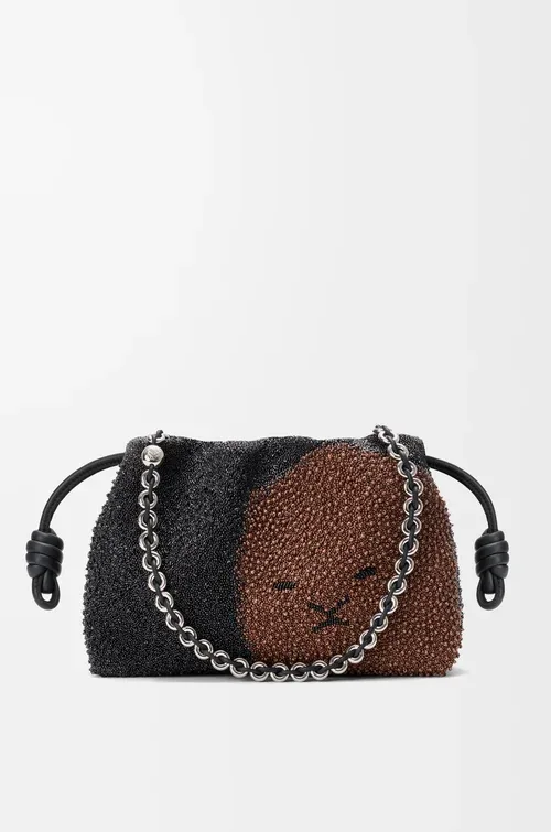 LOEWE Medium Lion Beads Flamenco purse in beaded canvas and calfskin — manufacturer gallery